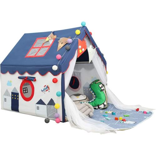 Kids Tents Indoor Playhouses Boys 9.9Ft Star String Lights Blue Tent for Upgraded Large and Longer Curtain with Colorful Accessories Decoration 50.4 x 47.3