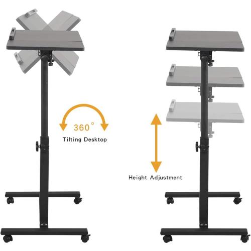 Black TigerDad Overbed Bedside Desk Mobile Rolling Laptop Stand Tilting Overbed Table with Wheels Height Adjustable Tray Table for Laptop Bed Sofa Side Table (Black)