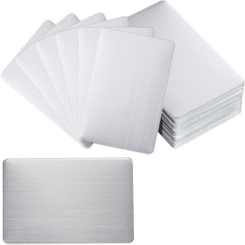 100PCS Silver Metal Business Card 0.45mm Thickness Aluminum Metal Blanks Cards for Laser Engraving Home Office Customer DIY Gift Plate Invitations, 3.4 x 2.1 Inch