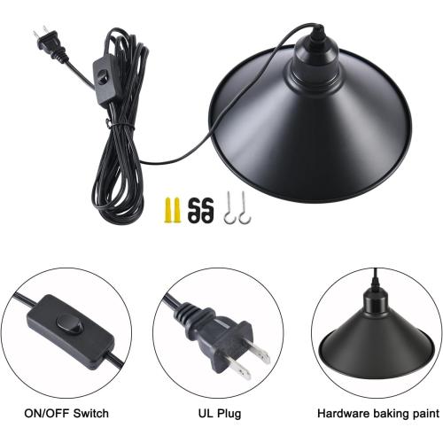 Black Plug in Pendant Light, 2 Pack Industrial Hanging Lamp Black Vintage Pendant Lighting Fixtures with 15ft Cord On/Off Switch for Kitchen Island Dinning Hall Bedroom