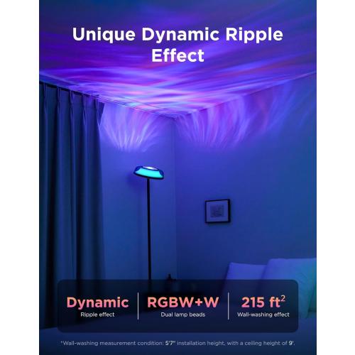 Govee Uplighter Floor Lamp for Living Room, RGBIC Ripple Projector, Floor Lamp for Bedroom, Compatible with SmartThings, Alexa, and Matter, LED Modern Corner Floor Light, Warm Cool White Standing Lamp