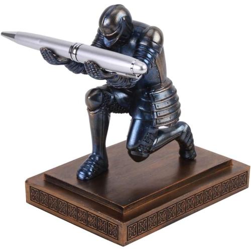 Knight Pen Holder Desk Organizers and Accessories Desk Decor Resin Pen Holder as Gift with a Cool Pen for Office and Home