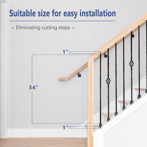 9 Pack Iron Stair Balusters, 36 Balusters for Staircase Interior, Stair Spindles Hollow Single Basket with Knuckles Double Twist 1/2 Square Metal Stair Wrought Iron Balusters (Pre-Cutting)