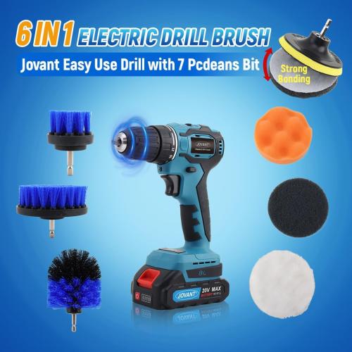 (Missing drill bit) 2-in-1 Cordless Telescoping Pole Drill, 20V Max Power Drill Cleaning Tool with 2 Batteries & 2.0A Charger, 5.3-15FT 180° Adjustable Extension Pole, Comes with 7 Pieces Drill Brush Attachments