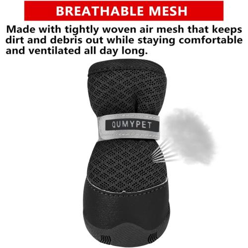 QUMY 4PCS Dog Shoes for Small Dogs, Hot Pavement Summer Puppy Dog Boots & Paw Protectors with Soft Anti-Slip Rubber Sole, Mesh Breathable Dog Booties for Hardfloors, Walking Running Black Size 5