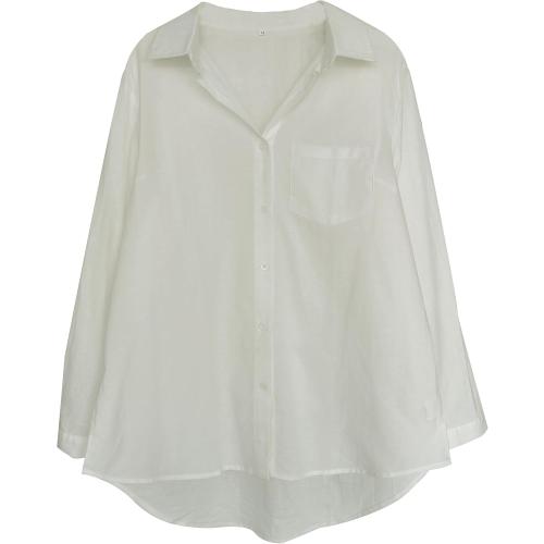 SizeL... lMinibee Women'sLinen Blouse High Low Shirt Roll-Up Sleeve Tops