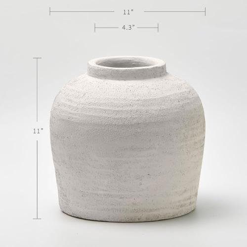 LB2 White Ceramic Large Vase, 11 Tall Zen Style, Terra Cotta Pitcher, Distressed Farmhouse Decor, Pottery Decorative Flower for Home Decor (B - White 11)