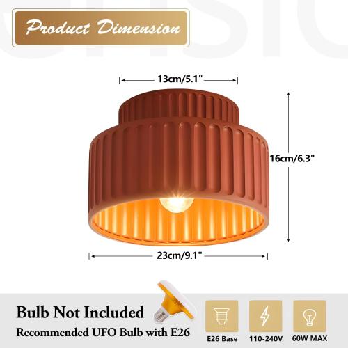 Nordic Round Semi Flush Mount Ceiling Light Vintage Small Hallway Lamp Fixtures Kitchen Ceiling Mount Light Orange Red Resin Close to Ceiling Lamp Modern Bathroom Overhead