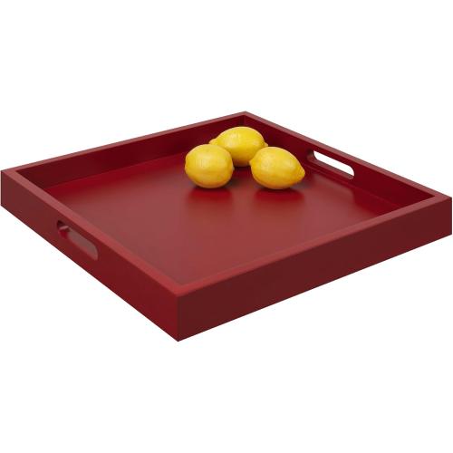 Convenience Concepts Palm Beach Serving Kitchen & Living Room Square Wood Decorative Handles, Ottoman Accent, Coffee Table Tray, Counter Organization & Storage, 16.75, Red
