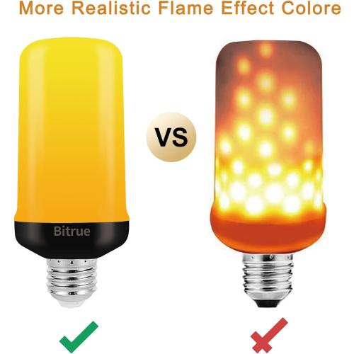 Bitrue LED Flame Effect Light Bulb, 4 Modes Flame Light Bulbs, E26 Base Fire Light Bulb with Gravity Sensor,Flickering Light Bulbs Hallowee Home Party(2 Pack)