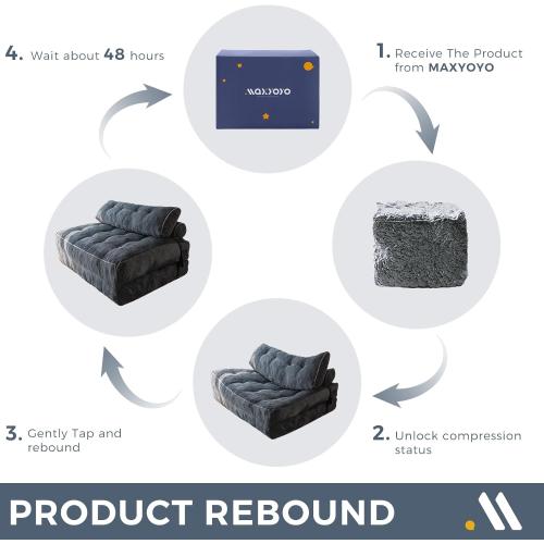 MAXYOYO Folding Sofa Bed, Convertible Chair with Pilow Foldable Couch with Back Support, Portable Fold Out Chair Bed Comfy Floor Sofa Lounge for Living Room Bedroom, Dark Grey, Double