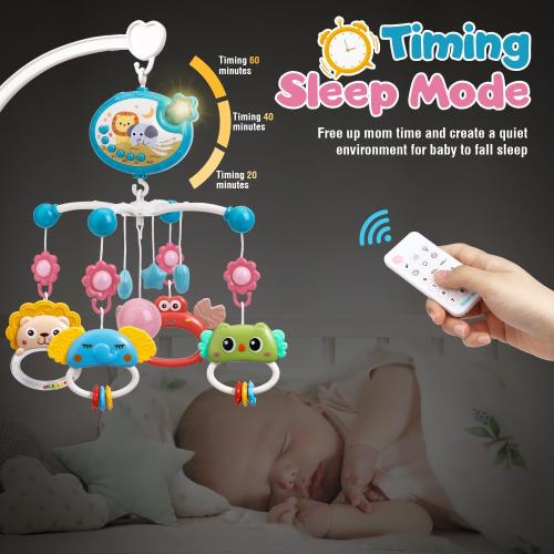 Mini Tudou Crib Mobile with Music and Lights,Baby Mobile for Crib with Hanging Rotating Rattle Toy,Star Projection,400 Lullabies and Timing Function,Remote Control Baby Crib Mobile for Boys Girls