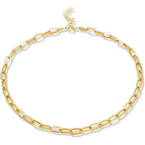 14K Gold Plated Paperclip Alloy Link Chain Choker Necklace Bracelet Earrings Set Punk Oval Dainty Chunky Chain Flat Link Costume Jewelry Set for Women Men Party Gifts Jewelry