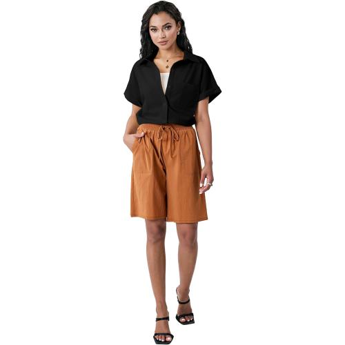 Size 4 XL...Womens Button Down Linen Shirt, Short Sleeve Blouses for Women Dressy Casual, Collared Blouses Tops