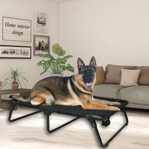 Elevated Raised Dog Bed Cot with Breathable Mesh,Folding No Assembly, Indoor/Outdoor Travel Outside Cooling Camping Dog Beds Pet Hammock for Large Dogs, Black