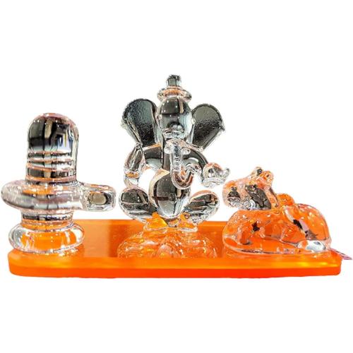 eSplanade Glass Ganesh Ji with Shiv Linga/Shiva Lingam and Nandi | Ganpati Murti Idol Statue Sculpture - 2.5 Inches - Ideal for Car Dashboard