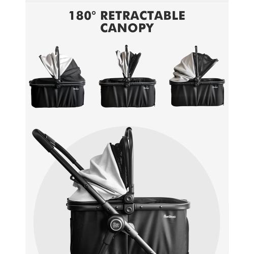 Pet Stroller for Small Dogs and Cats, One-Click Foldable Dog Stroller with Detachable Carrier & 3 Safety Tethers, Holds up to 33 lbs, Storage Basket & Cup Holder, Breathable Mesh, Black
