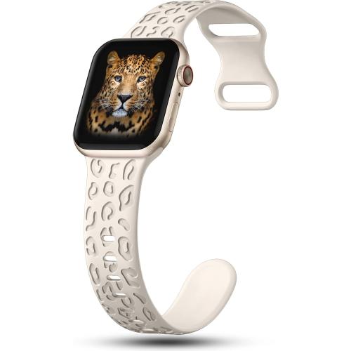 2Pack Leopard Engraved Bands Compatible with Apple Watch Band 41mm 40mm 38mm 49mm 46mm 45mm 44mm 42mm Women, Silicone Cheetah Sport Strap for iWatch Series SE 10 9 8 7 6 5 4 3 2 1,Ultra