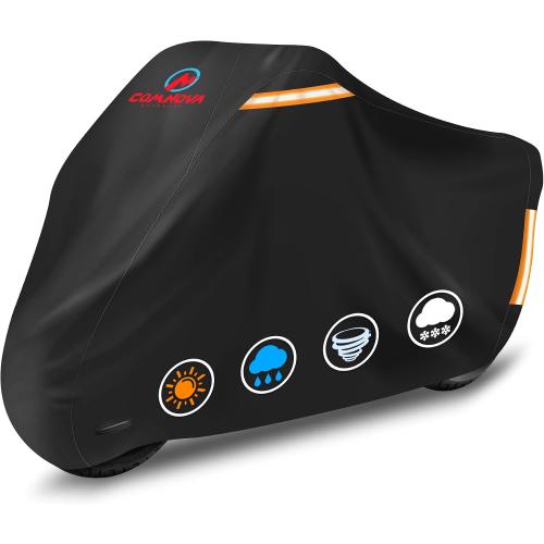 Comnova Motorcycle Cover 96 Inch - 600D Outdoor Motorbike Cover Waterproof with Lock Hole, Universal Fit for Harley, Honda, Kawasaki, Full Protection, Moped Covers for Motorcycle Vehicle Up to 96