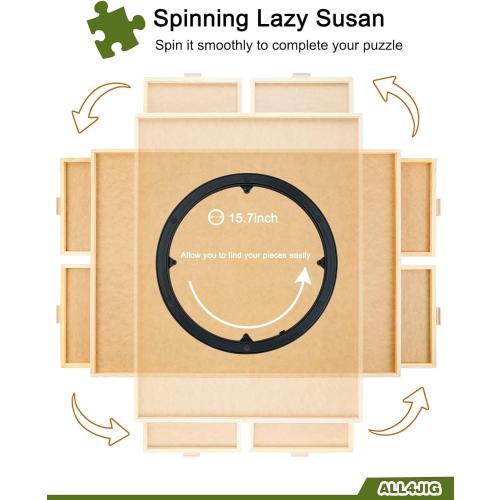 ALL4JIG 1000 Piece Rotating Puzzle Board with Drawers 22x30Portable Wooden Jigsaw Puzzle Table for Adults Portable,Lazy Susan Spinning Puzzle Boards Birthday Gift for mom
