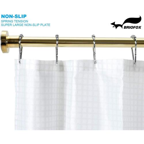 BRIOFOX Spring Tension Curtain Rod 43-73 Inches, Rust-Resistance and Non-Slip Shower Curtain Rod for Bathroom, Gold