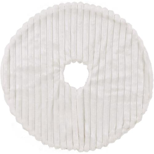 Faux Fur Christmas Tree Skirt: 18 Inch White Plush Faux Fur Christmas Tree Skirt with Stripe Textured Pattern, Soft Christmas Tree Decorations for Merry Christmas Home Décor Xmas Party Gifts