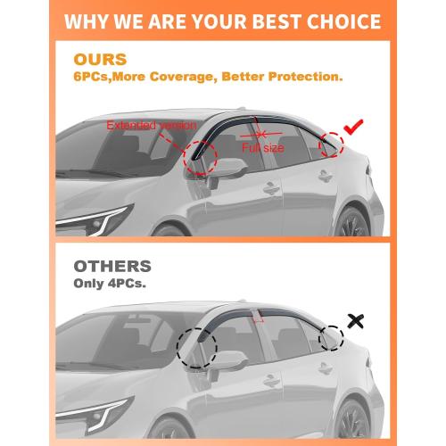 Window Visors Rain Guards for Toyota Corolla Sedan 2020-2026 | 6PCS,Out-Channel,Low Profiles,Extra-Thick,Extra Durable,Vent Visors,Window Deflectors,Vent Shades,Car Accessories