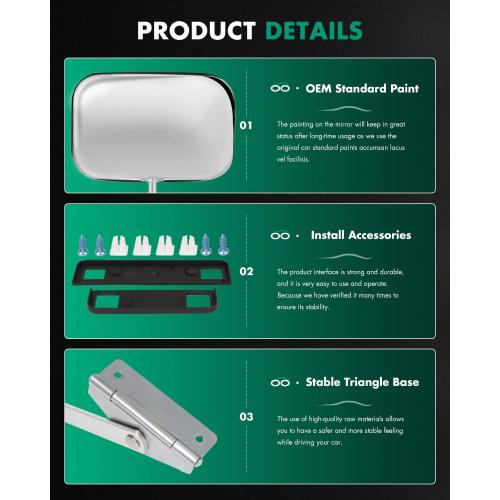 SCITOO Side View Mirrors Fit for 1980-1992 For Ford For F-150 For F-250 For F-350, 1993 1995 For F-150 For F-350,1994 For F-350 Truck Pickup Pair Set Left/Driver Right/Passenger Manual Mirrors