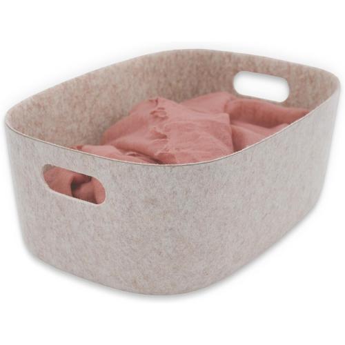 Welaxy Large Storage Basket Felt Open Desk Organize bin Shelf baskets with handles light weight carry for Magazines Books Junk Kids Toys Pet toy Clothes Laundry (Oatmeal)