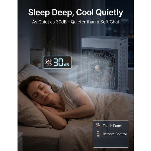 Swamp Cooler Cooling Fan, 10-Gal Portable Air Conditioners Windowless | Evaporative Air Coolers with Detachable Tank, 3 Speeds, Timer, Remote, and Rolling Casters for Patios, Garages, Apartments