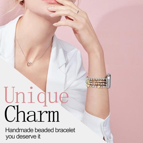KOREDA Beaded Bracelet Compatible for Apple Watch Band 38mm 40mm 41mm 42mm 44mm 45mm 46mm Series 11 10 9 8 7 SE Women, Fashion Cute Handmade Elastic Beads Stretch Strap for iWatch Series 6/5/4/3/2/1