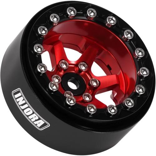 INJORA 1.3 Aluminium Beadlock Wheels -5.25mm Offset for SCX24 TRX4M 1/24 1/18 RC Crawler(Red)