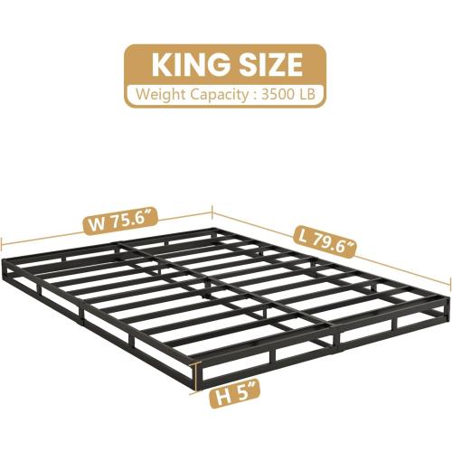Box Spring for King Bed, 5 inch King Size Box Spring Only, Strong Metal Frame Mattress Foundation, No Noise, Easy Assembly