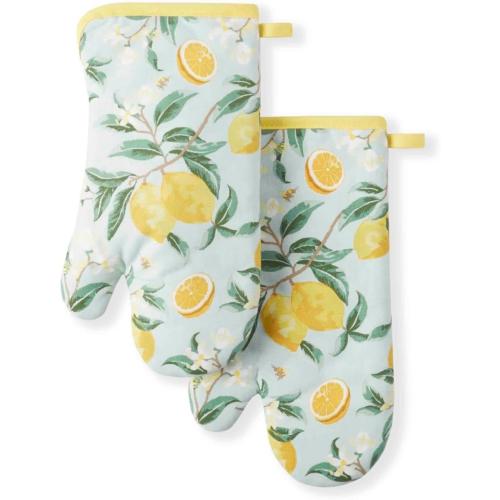 Martha Stewart Lemon Whimsy Oven Mitt 2-Pack Set, Yellow, 7x13