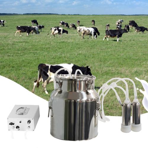 14L Cow Electric Milking Machine, Automatic Rechargeable Battery Powered Pulsation Vacuum Pump with 2 Teat Cups Stainless Steel Bucket for Cows(Battery Model)