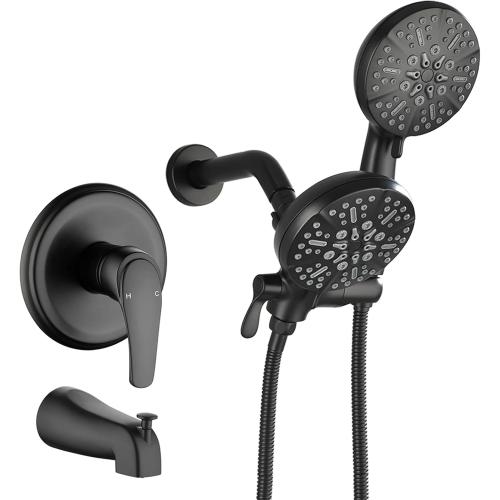 Tub and Shower Faucet Set Complete Dual Shower Head and Handheld 2 in 1 Combo Set Shower System with Tub Spout Tub and Shower Trim Kit Matte Black