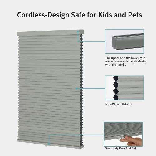 MYshade Cordless Blackout Window Blinds & Shades Pull Down Room Darkening Window Shades Light Blocking Honeycomb Cellular Shade for Indoor Windows Easy to Install 59 inch Wide, H72 Grey Blinds