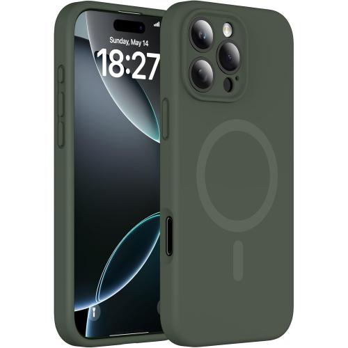 Magnetic for iPhone 16 Pro Case, Compatible with MagSafe, Full Camera Protection, Military-Grade Protection 3.0mm Thicken Silicone Phone Cover for 16 Pro 6.3, Dark Green