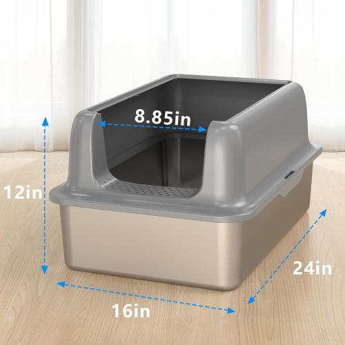 Stainless Steel Cat Litter Box: Voluas XL Large Metal Litter Box High Sided, Never Absorbs Odors, Anti-Urine Leakage, Easy Cleaning
