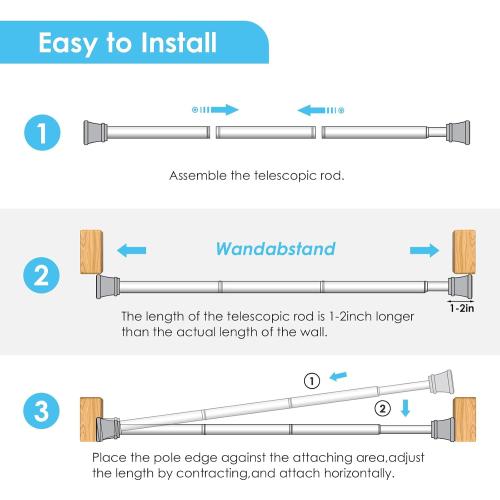 Tension Curtain Rod 31 To 76 Inch Black Shower Curtain Rod | No Drilling Adjustable Spring Loaded Curtain Rods 7/8Diameter Shower Rods For Bathroom Windows Bedroom Closet