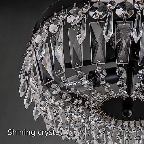 KSRYSZCQ Black Crystal Ceiling Light 4 Light Semi Flush Mount Ceiling Light Crystal Close to Ceiling Light Fixtures for Bedroom Living Room Kitchen Hallway