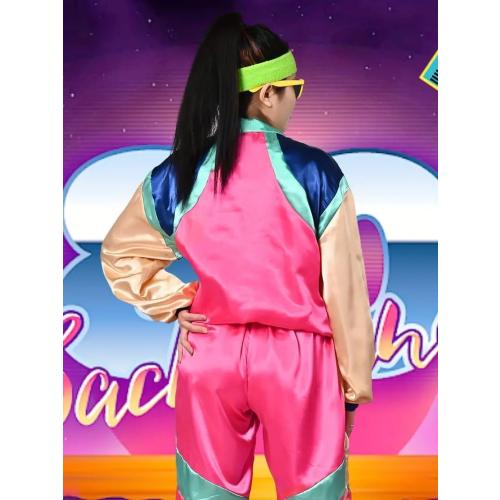 Mens Womens Retro 80s Pink And Blue Tracksuit With Accessory Unisex Top Bottom Costume Party