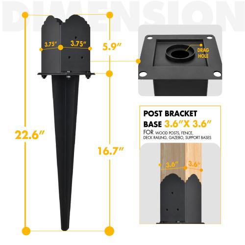 2 Pack Fence Post Anchor 4''x4'', Heavy Duty Fence Post Anchor Ground Spike 22''x4''x4'' for Fence, Mailbox, Bird Feeder, Decking,... with The Black Powder Coating Cover on The Surface