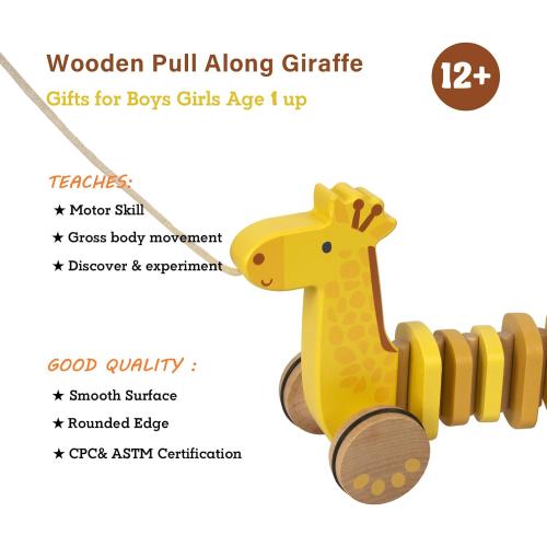 Baby Toys Car,Wooden Pull Along Toddler Toy, Developmental Toy for 1 Year Old Girl Boy Birthday Gift (Giraffe)