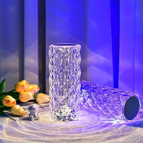 Portable Crystal Table Lamp, 16-Color Touch Control Rechargeable Night Light, Bedside Desk Lamp for Bedroom, Living Room, Kitchen & Dining Room (16-Color Rose)