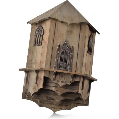 VIREESR Large Bat House for Outdoors,4-Chamber Castle Bat Box,200-Capacity | Cedar Wooden Bat House, Bat Boxes for Outside for Tree, 4 Chamber Design to Attract Bats, Weather-Resistant, Brown