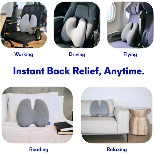 C CUSHION LAB Extra Dense Lumbar Pillow - Patented Ergonomic Multi-Region Firm Back Support for Lower Back Pain Relief - Lumbar Support Cushion with Strap for Office Chair, Car, Sofa - Wellness Green