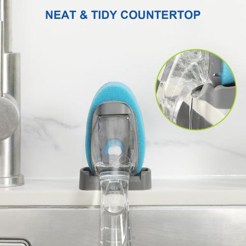 LANMU Dish Wand Holder Compatible with Scotch-Brite Dishwand, Silicone Dish Brush Holder with Drain Spout for Kitchen Sink Counter, Sponge Wand Organizer, Keep Upright from Leaking Soap