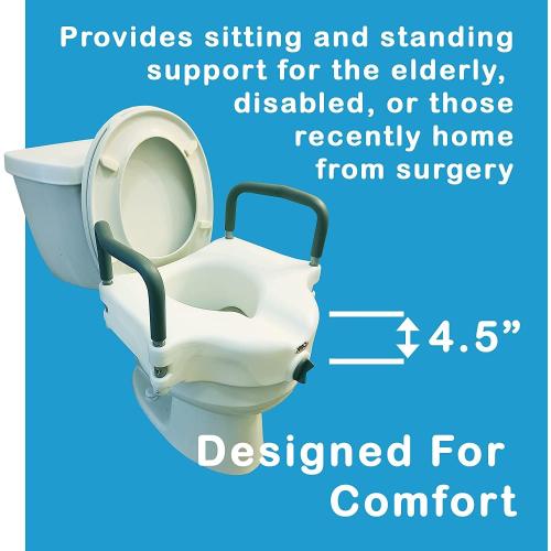 Carex E-Z Lock Raised Toilet Seat with Handles, 4.5 Inch Toilet Seat Riser with Arms, Toilet Riser Fits Most Toilets, Elongated or Round, Toilet Seat Lifter, White