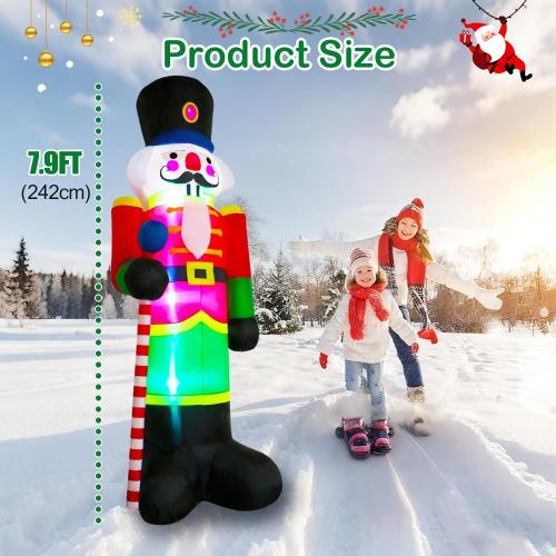 8FT Tall Christmas Inflatable Nutcracker Soldier, Christmas Inflatables Soldier Guard Blow up with Build-in LED Lights, Fan and Anchor Ropes, Outdoor, Party, Yard, Garden, Lawn Xmas Decoration